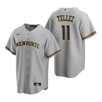 Men's Milwaukee Brewers #11 Rowdy Tellez Grey Cool Base Stitched Jersey Men's Milwaukee Brewers #11 Rowdy Tellez Grey Cool Base Stitched Jersey