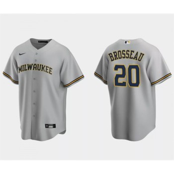 Men's Milwaukee Brewers #20 Mike Brosseau Grey Cool Base Stitched Jersey Men's Milwaukee Brewers #20 Mike Brosseau Grey Cool Base Stitched Jersey