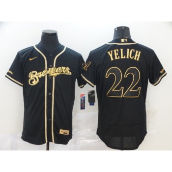 Men's Milwaukee Brewers #22 Christian Yelich Blank 2020 B;ack Golden Flex Base Stitched MLB Jersey Men's Milwaukee Brewers #22 Christian Yelich Blank 2020 B;ack Golden Flex Base Stitched MLB Jersey