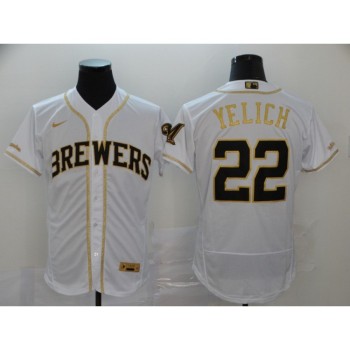Men's Milwaukee Brewers #22 Christian Yelich Blank 2020 White Golden Flex Base Stitched MLB Jersey Men's Milwaukee Brewers #22 Christian Yelich Blank 2020 White Golden Flex Base Stitched MLB Jersey