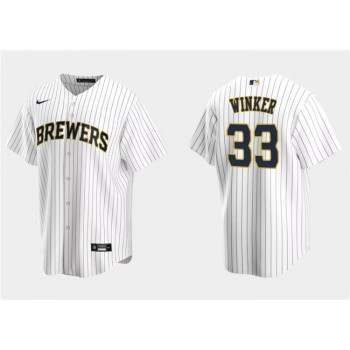 Men's Milwaukee Brewers #33 Jesse Winker White Cool Base Stitched Jersey