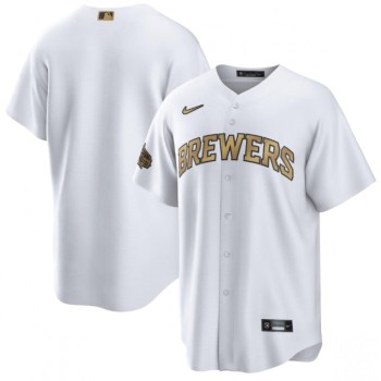 Men's Milwaukee Brewers Blank 2022 All-Star White Cool Base Stitched Baseball Jersey Men's Milwaukee Brewers Blank 2022 All-Star White Cool Base Stitched Baseball Jersey