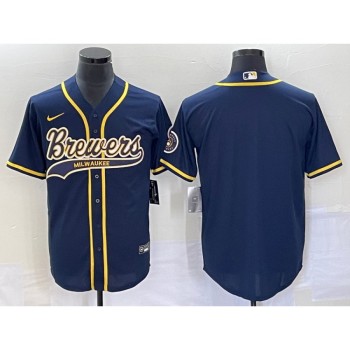 Men's Milwaukee Brewers Blank Navy Cool Base Stitched Jersey Men's Milwaukee Brewers Blank Navy Cool Base Stitched Jersey