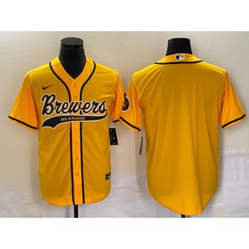Men's Milwaukee Brewers Blank Yellow Cool Base Stitched Jersey Men's Milwaukee Brewers Blank Yellow Cool Base Stitched Jersey