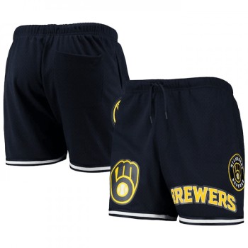 Men's Milwaukee Brewers Navy Team Logo Mesh Shorts Men's Milwaukee Brewers Navy Team Logo Mesh Shorts