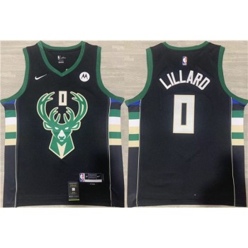 Men's Milwaukee Bucks #0 Damian Lillard Black Stitched Basketball Jersey