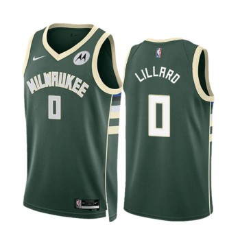 Men's Milwaukee Bucks #0 Damian Lillard Green Icon Edition Stitched Basketball Jersey