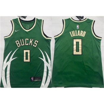 Men's Milwaukee Bucks #0 Damian Lillard Green Icon Edition Stitched Basketball Jersey