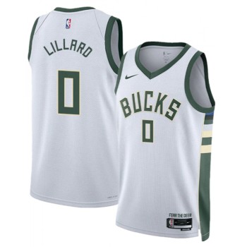 Men's Milwaukee Bucks #0 Damian Lillard White Association Edition Stitched Basketball Jersey Men's Milwaukee Bucks #0 Damian Lillard White Association Edition Stitched Basketball Jersey