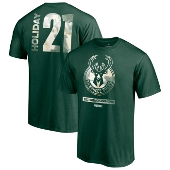 Men's Milwaukee Bucks #21 Jrue Holiday 2021 Green Finals Champions T-Shirt Men's Milwaukee Bucks #21 Jrue Holiday 2021 Green Finals Champions T-Shirt
