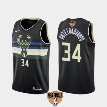Men's Milwaukee Bucks #34 Giannis Antetokounmpo 2021 NBA Finals Black Statement Edition Stitched Jersey Men's Milwaukee Bucks #34 Giannis Antetokounmpo 2021 NBA Finals Black Statement Edition Stitched Jersey