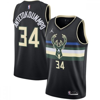 Men's Milwaukee Bucks #34 Giannis Antetokounmpo Black 2020/21 Statement Edition Swingman Stitched NBA Jersey Men's Milwaukee Bucks #34 Giannis Antetokounmpo Black 2020/21 Statement Edition Swingman Stitched NBA Jersey