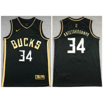 Men's Milwaukee Bucks #34 Giannis Antetokounmpo Black Gold Stitched Swingman Jersey Men's Milwaukee Bucks #34 Giannis Antetokounmpo Black Gold Stitched Swingman Jersey