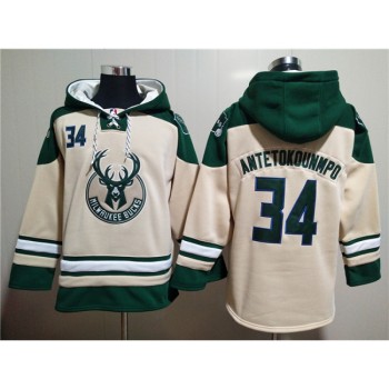 Men's Milwaukee Bucks #34 Giannis Antetokounmpo Cream Hoodie Men's Milwaukee Bucks #34 Giannis Antetokounmpo Cream Hoodie
