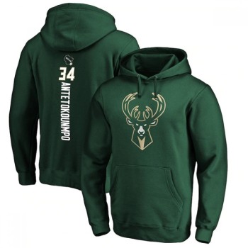 Men's Milwaukee Bucks #34 Giannis Antetokounmpo Hunter Green Team Playmaker Name & Number Pullover Hoodie Men's Milwaukee Bucks #34 Giannis Antetokounmpo Hunter Green Team Playmaker Name & Number Pullover Hoodie