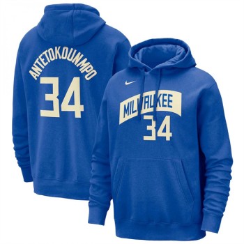 Men's Milwaukee Bucks #34 Giannis Antetokounmpo Royal 2023/24 City Edition Name & Number Pullover Hoodie Men's Milwaukee Bucks #34 Giannis Antetokounmpo Royal 2023/24 City Edition Name & Number Pullover Hoodie