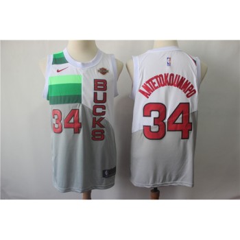 Men's Milwaukee Bucks #34 Giannis Antetokounmpo White 2018/19 Earned Edition Swingman Stitched NBA Jersey Men's Milwaukee Bucks #34 Giannis Antetokounmpo White 2018/19 Earned Edition Swingman Stitched NBA Jersey