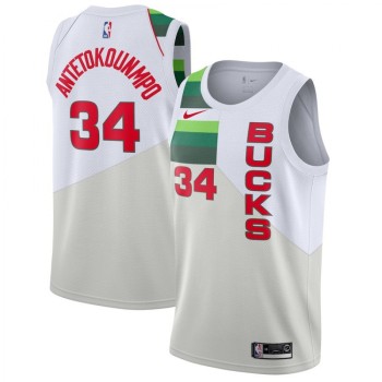 Men's Milwaukee Bucks #34 Giannis Antetokounmpo White 2019 Earned Edition Swingman Stitched NBA Jersey Men's Milwaukee Bucks #34 Giannis Antetokounmpo White 2019 Earned Edition Swingman Stitched NBA Jersey