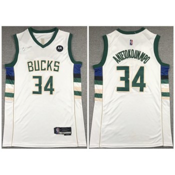 Men's Milwaukee Bucks #34 Giannis Antetokounmpo White 75th Anniversary Stitched Basketball Jersey Men's Milwaukee Bucks #34 Giannis Antetokounmpo White 75th Anniversary Stitched Basketball Jersey