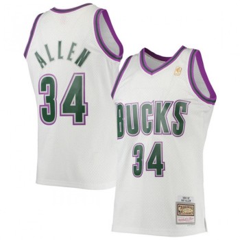 Men's Milwaukee Bucks #34 Ray Allen White 1996-97 Swingman Stitched Jersey Men's Milwaukee Bucks #34 Ray Allen White 1996-97 Swingman Stitched Jersey