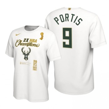Men's Milwaukee Bucks #9 Bobby Portis 2021 White Finals Champions Locker Room T-Shirt Men's Milwaukee Bucks #9 Bobby Portis 2021 White Finals Champions Locker Room T-Shirt