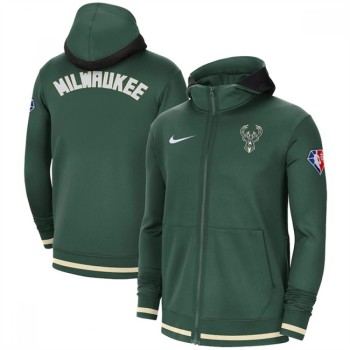 Men's Milwaukee Bucks Green 75th Anniversary Performance Showtime Full-Zip Hoodie Jacket Men's Milwaukee Bucks Green 75th Anniversary Performance Showtime Full-Zip Hoodie Jacket
