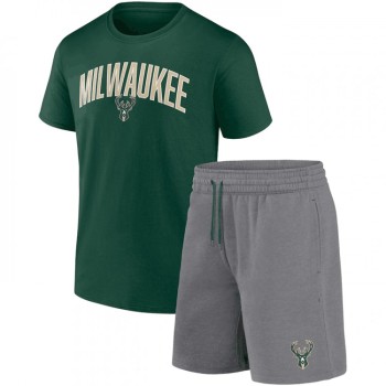 Men's Milwaukee Bucks Green/Heather Gray Arch T-Shirt & Shorts Combo Set Men's Milwaukee Bucks Green/Heather Gray Arch T-Shirt & Shorts Combo Set