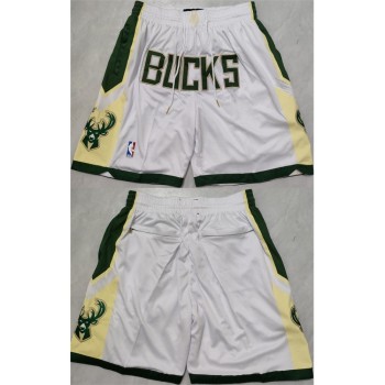 Men's Milwaukee Bucks White Shorts (Run Small) Men's Milwaukee Bucks White Shorts (Run Small)