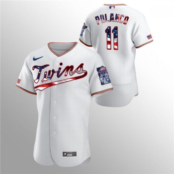 Men's Minnesota Twins #11 Jorge Polanco White 2020 Stars & Stripes Flex Base Stitched Jersey Men's Minnesota Twins #11 Jorge Polanco White 2020 Stars & Stripes Flex Base Stitched Jersey