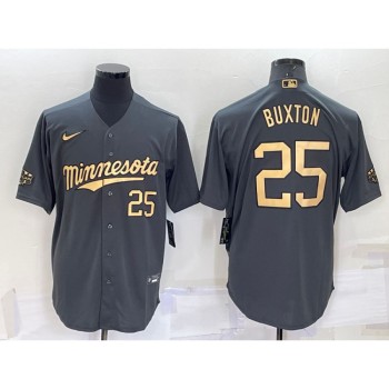 Men's Minnesota Twins #25 Byron Buxton 2022 All-Star Charcoal Cool Base Stitched Baseball Jersey Men's Minnesota Twins #25 Byron Buxton 2022 All-Star Charcoal Cool Base Stitched Baseball Jersey