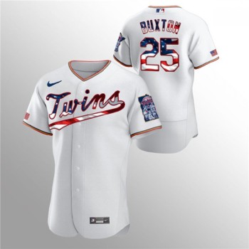 Men's Minnesota Twins #25 Byron Buxton White 2020 Stars & Stripes Flex Base Stitched Jersey Men's Minnesota Twins #25 Byron Buxton White 2020 Stars & Stripes Flex Base Stitched Jersey