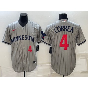 Men's Minnesota Twins #4 Carlos Correa 2023 Grey Home Team Cool Base Stitched Jersey Men's Minnesota Twins #4 Carlos Correa 2023 Grey Home Team Cool Base Stitched Jersey