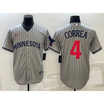 Men's Minnesota Twins #4 Carlos Correa 2023 Grey Home Team Cool Base Stitched Jersey Men's Minnesota Twins #4 Carlos Correa 2023 Grey Home Team Cool Base Stitched Jersey