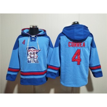 Men's Minnesota Twins #4 Carlos Correa Blue Ageless Must-Have Lace-Up Pullover Hoodie Men's Minnesota Twins #4 Carlos Correa Blue Ageless Must-Have Lace-Up Pullover Hoodie