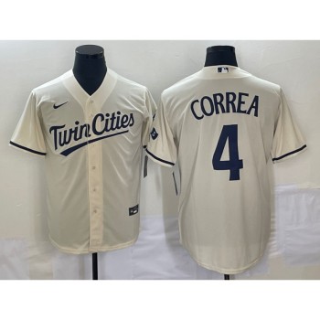 Men's Minnesota Twins #4 Carlos Correa Cream Cool Base Stitched Jersey Men's Minnesota Twins #4 Carlos Correa Cream Cool Base Stitched Jersey