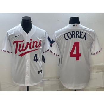Men's Minnesota Twins #4 Carlos Correa White Cool Base Stitched Jersey Men's Minnesota Twins #4 Carlos Correa White Cool Base Stitched Jersey