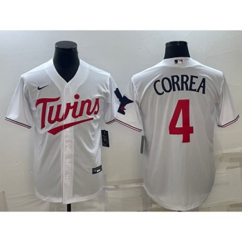 Men's Minnesota Twins #4 Carlos Correa White Cool Base Stitched Jersey Men's Minnesota Twins #4 Carlos Correa White Cool Base Stitched Jersey
