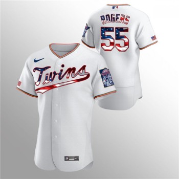 Men's Minnesota Twins #55 Taylor Rogers White 2020 Stars & Stripes Flex Base Stitched Jersey Men's Minnesota Twins #55 Taylor Rogers White 2020 Stars & Stripes Flex Base Stitched Jersey