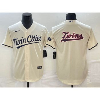 Men's Minnesota Twins Cream Team Big Logo Cool Base Stitched Jersey Men's Minnesota Twins Cream Team Big Logo Cool Base Stitched Jersey