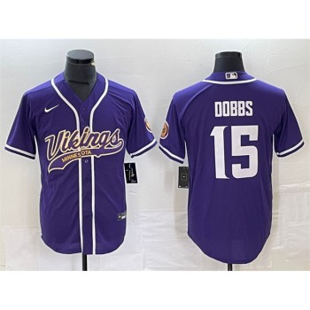 Men's Minnesota Vikings #15 Josh Dobbs Purple Cool Base Stitched Baseball Jersey Men's Minnesota Vikings #15 Josh Dobbs Purple Cool Base Stitched Baseball Jersey