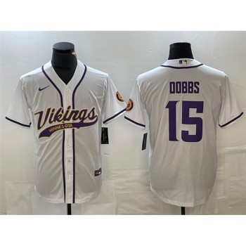 Men's Minnesota Vikings #15 Josh Dobbs White Cool Base Stitched Baseball Jersey Men's Minnesota Vikings #15 Josh Dobbs White Cool Base Stitched Baseball Jersey