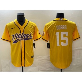 Men's Minnesota Vikings #15 Josh Dobbs Yellow Cool Base Stitched Baseball Jersey Men's Minnesota Vikings #15 Josh Dobbs Yellow Cool Base Stitched Baseball Jersey