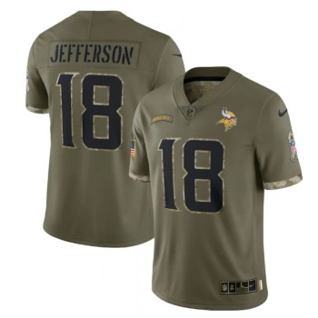 Men's Minnesota Vikings #18 Justin Jefferson Olive 2022 Salute To Service Limited Stitched Jersey Men's Minnesota Vikings #18 Justin Jefferson Olive 2022 Salute To Service Limited Stitched Jersey