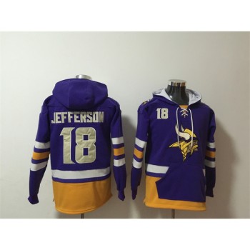 Men's Minnesota Vikings #18 Justin Jefferson Purple Ageless Must-Have Lace-Up Pullover Hoodie Men's Minnesota Vikings #18 Justin Jefferson Purple Ageless Must-Have Lace-Up Pullover Hoodie