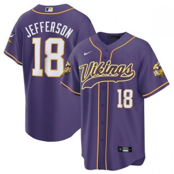 Men's Minnesota Vikings #18 Justin Jefferson Purple Cool Base Stitched Baseball Jersey Men's Minnesota Vikings #18 Justin Jefferson Purple Cool Base Stitched Baseball Jersey
