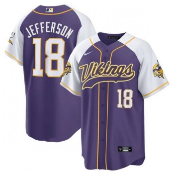Men's Minnesota Vikings #18 Justin Jefferson Purple/White Cool Base Stitched Baseball Jersey Men's Minnesota Vikings #18 Justin Jefferson Purple/White Cool Base Stitched Baseball Jersey
