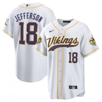 Men's Minnesota Vikings #18 Justin Jefferson White Cool Base Stitched Baseball Jersey Men's Minnesota Vikings #18 Justin Jefferson White Cool Base Stitched Baseball Jersey