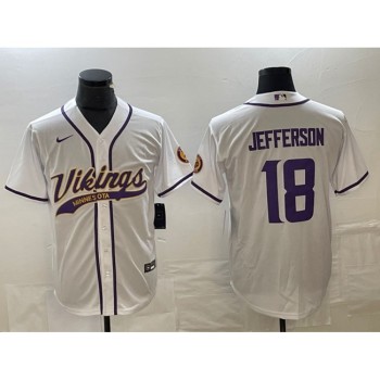 Men's Minnesota Vikings #18 Justin Jefferson White Cool Base Stitched Baseball Jersey Men's Minnesota Vikings #18 Justin Jefferson White Cool Base Stitched Baseball Jersey