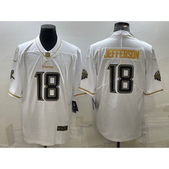 Men's Minnesota Vikings #18 Justin Jefferson White Golden Edition Limited Stitched Jersey Men's Minnesota Vikings #18 Justin Jefferson White Golden Edition Limited Stitched Jersey