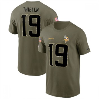 Men's Minnesota Vikings #19 Adam Thielen 2022 Olive Salute to Service T-Shirt Men's Minnesota Vikings #19 Adam Thielen 2022 Olive Salute to Service T-Shirt